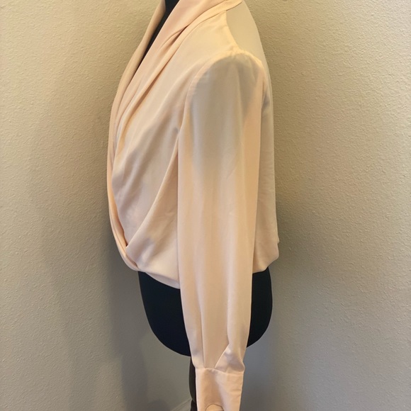 Boston Proper Drape Front Wrap Blouse Plunge Neck Top Peach Biscotti 8 $79 - Picture 4 of 7